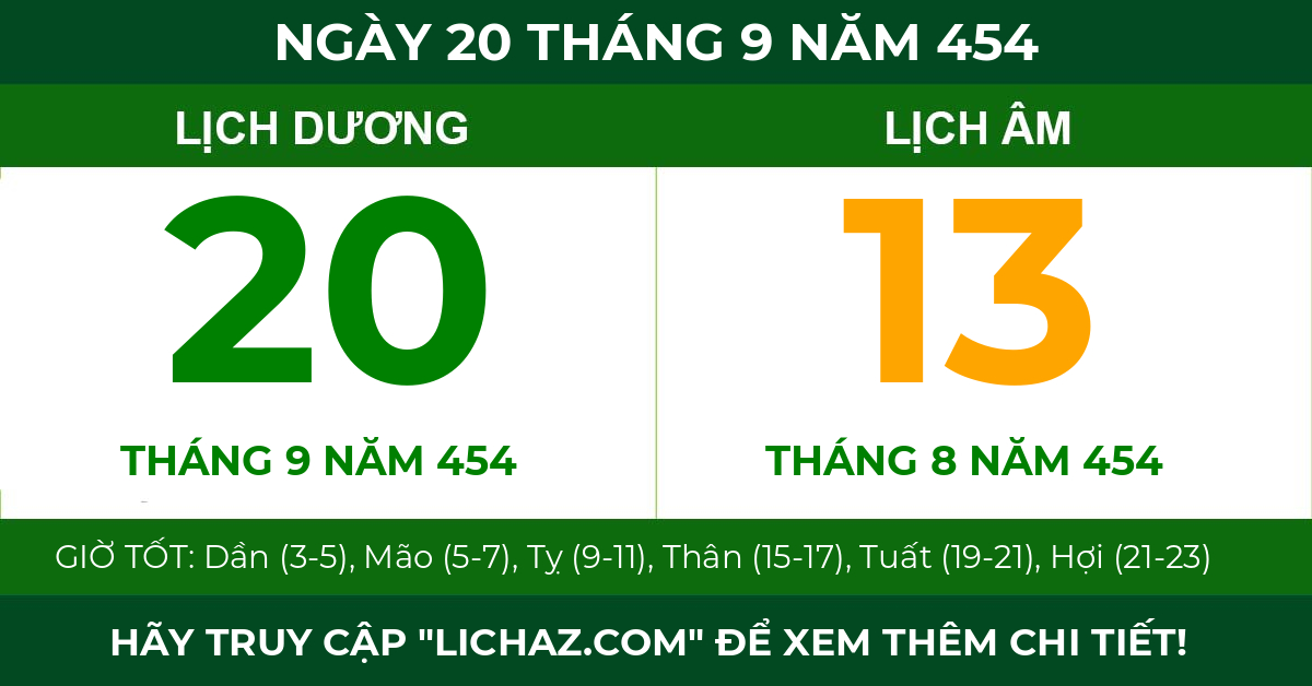 lịch âm ngày 20 tháng 9 năm 454