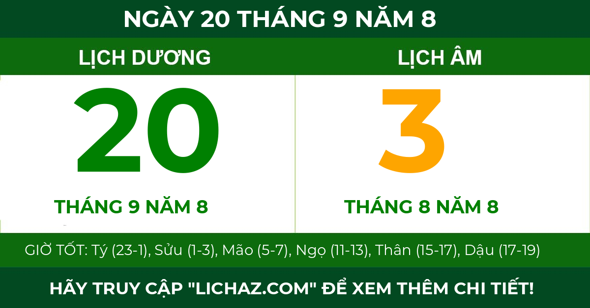 lịch âm ngày 20 tháng 9 năm 8