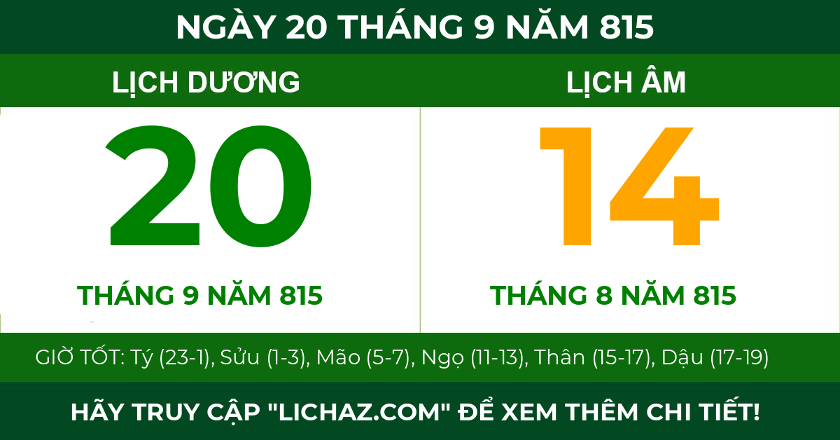 lịch âm ngày 20 tháng 9 năm 815