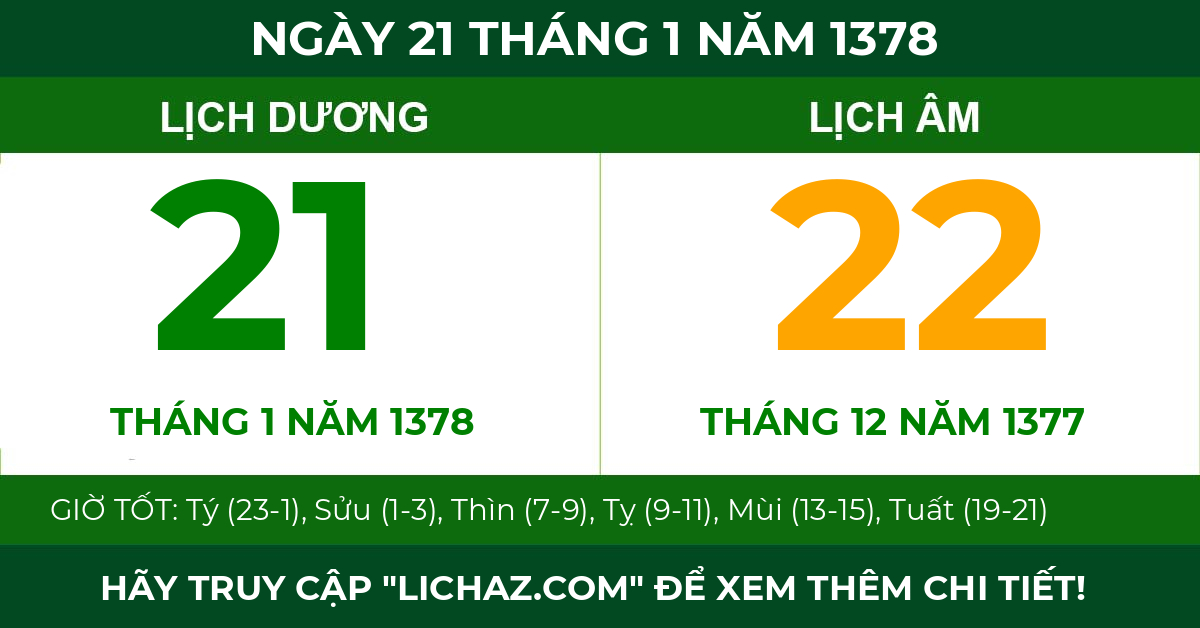 lịch âm ngày 21 tháng 1 năm 1378
