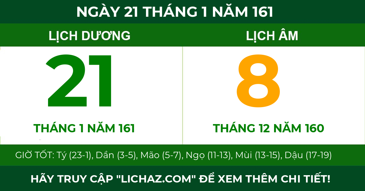 lịch âm ngày 21 tháng 1 năm 161