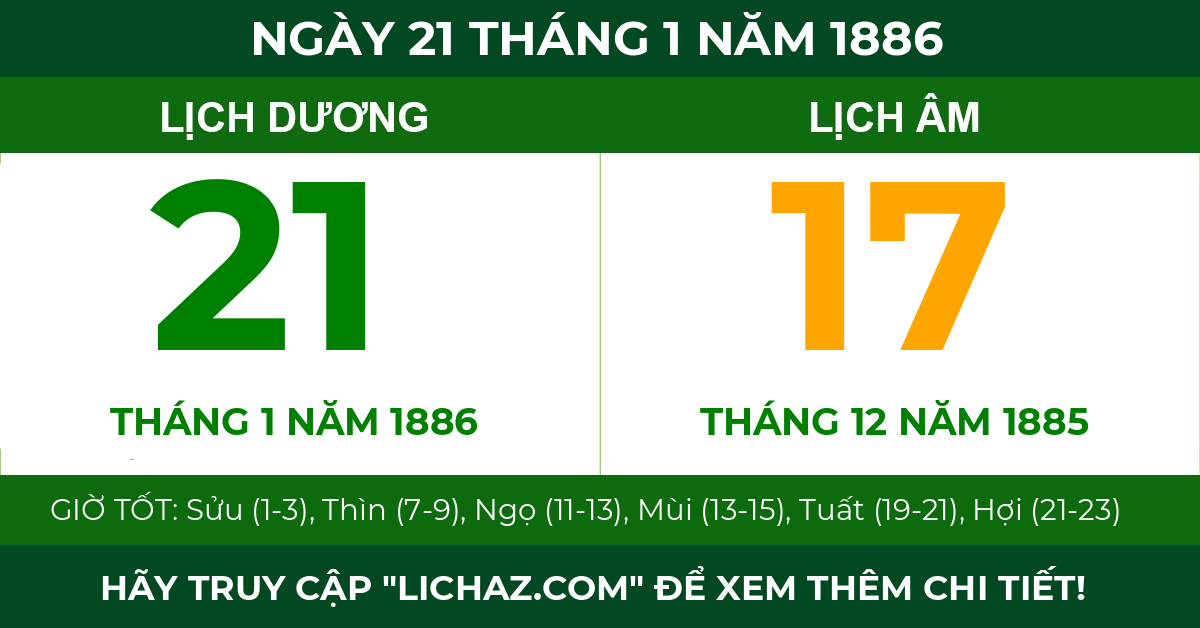 lịch âm ngày 21 tháng 1 năm 1886