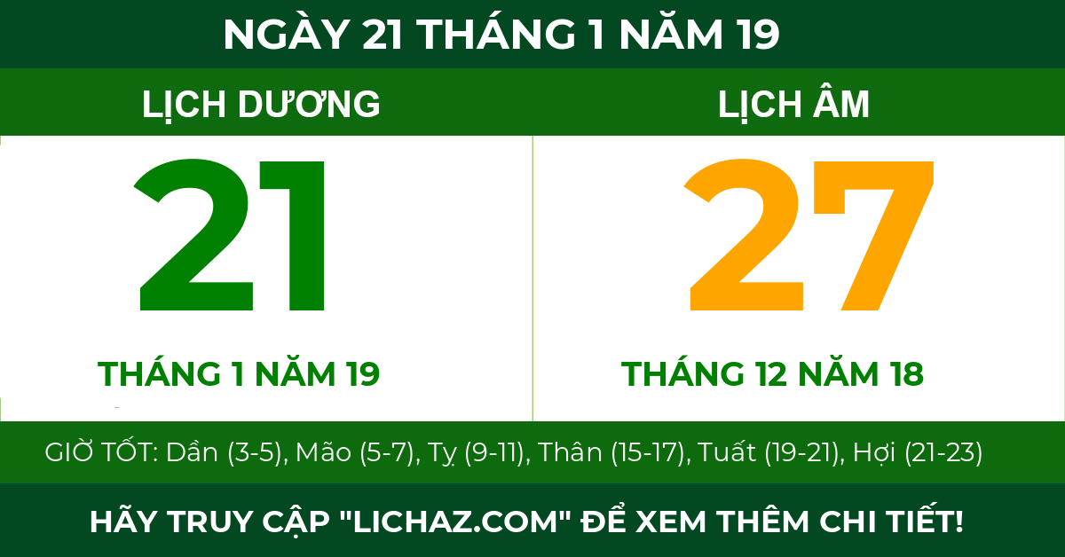 lịch âm ngày 21 tháng 1 năm 19