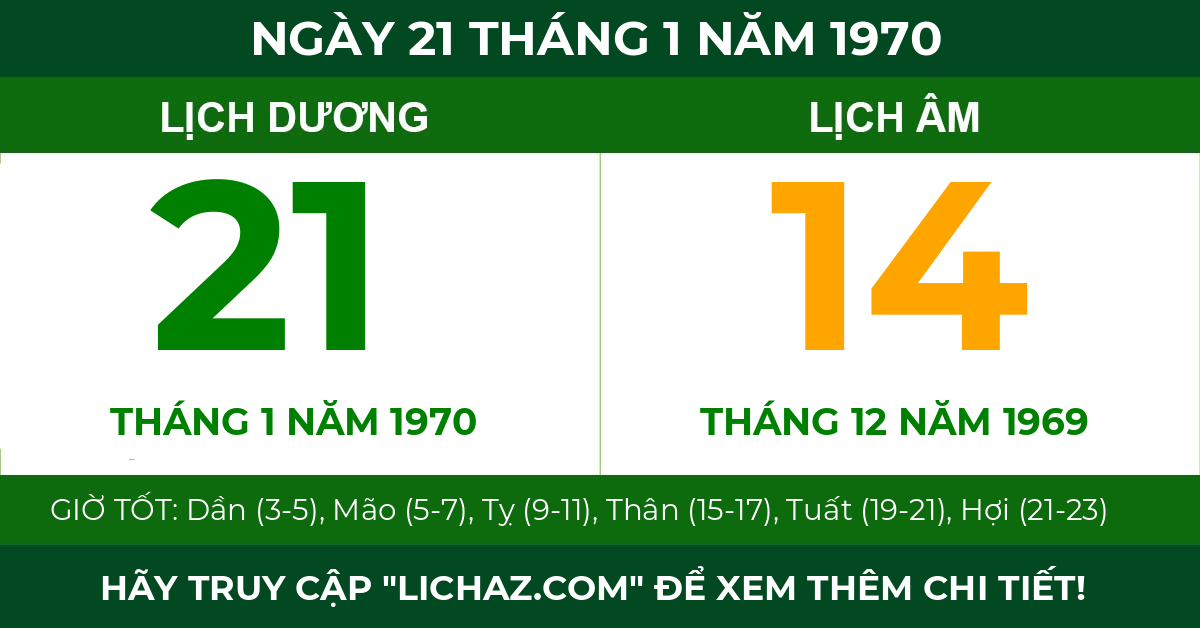 lịch âm ngày 21 tháng 1 năm 1970