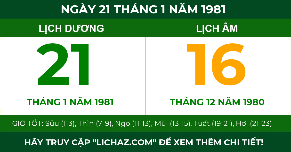 lịch âm ngày 21 tháng 1 năm 1981