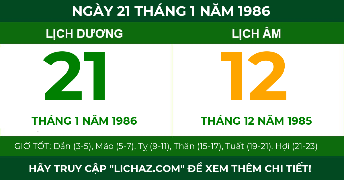 lịch âm ngày 21 tháng 1 năm 1986