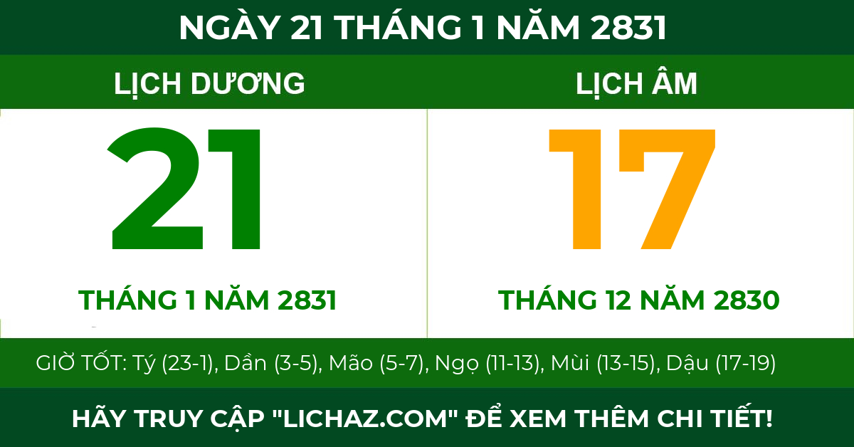 lịch âm ngày 21 tháng 1 năm 2831