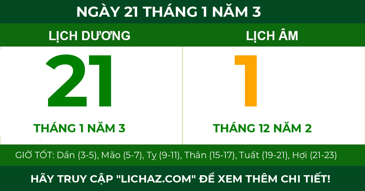 lịch âm ngày 21 tháng 1 năm 3