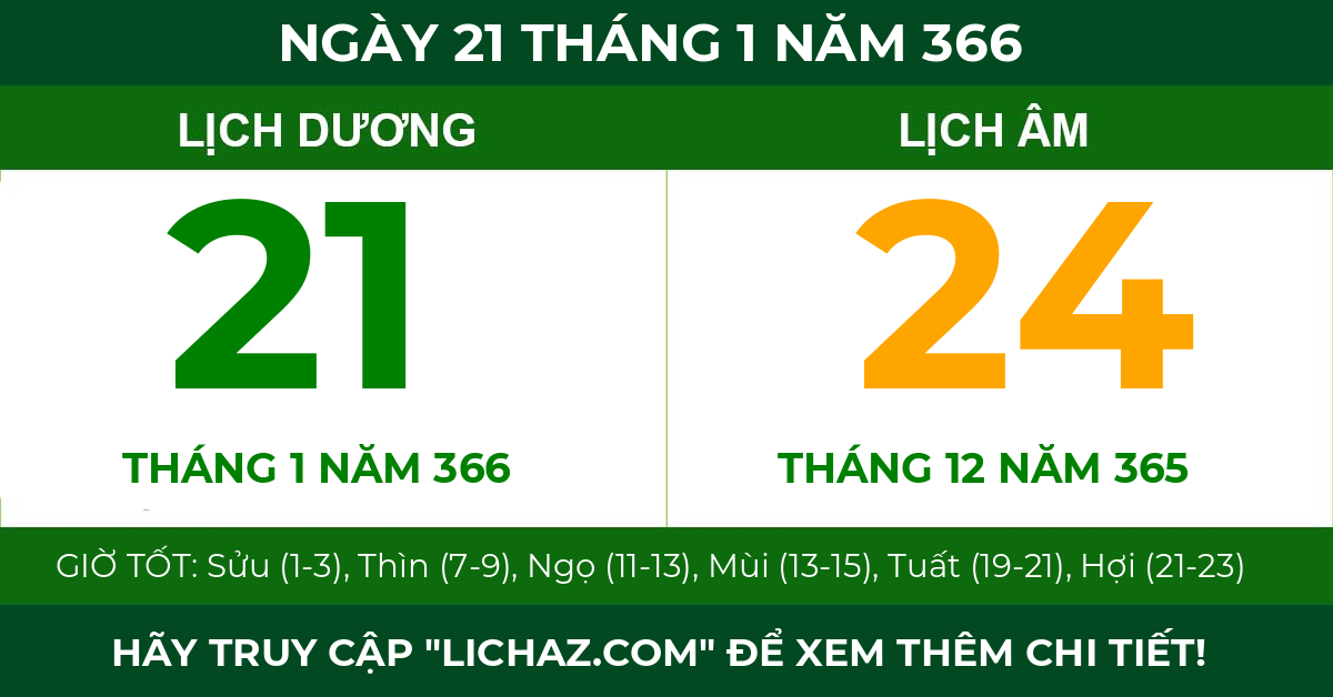 lịch âm ngày 21 tháng 1 năm 366