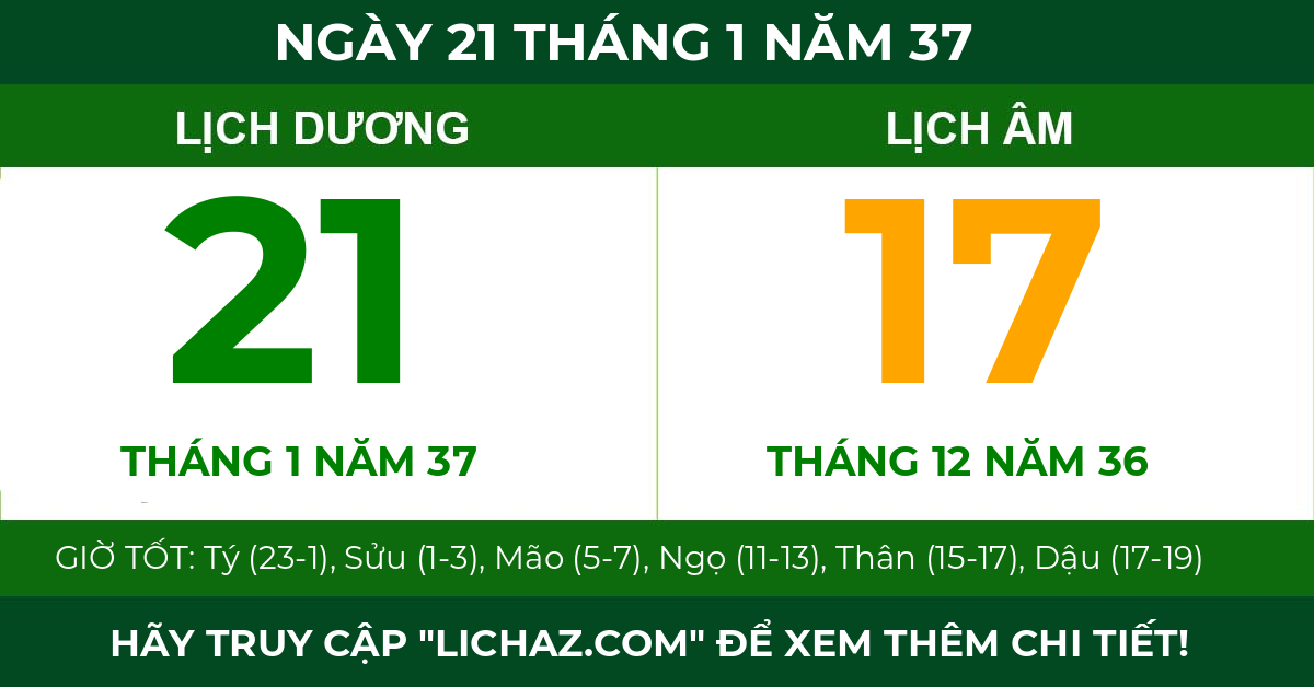 lịch âm ngày 21 tháng 1 năm 37