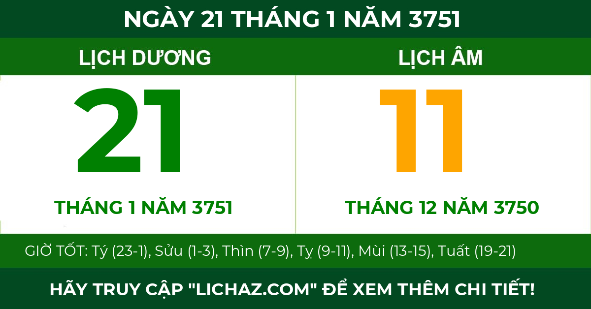 lịch âm ngày 21 tháng 1 năm 3751