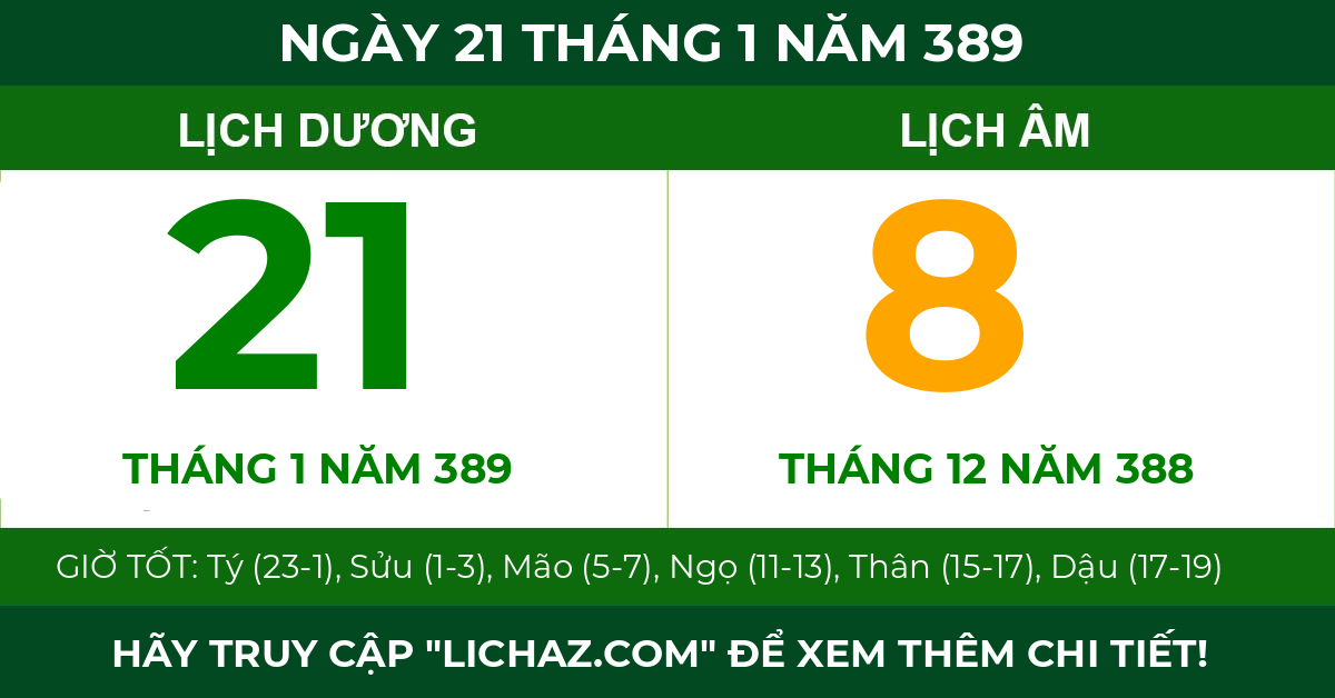 lịch âm ngày 21 tháng 1 năm 389