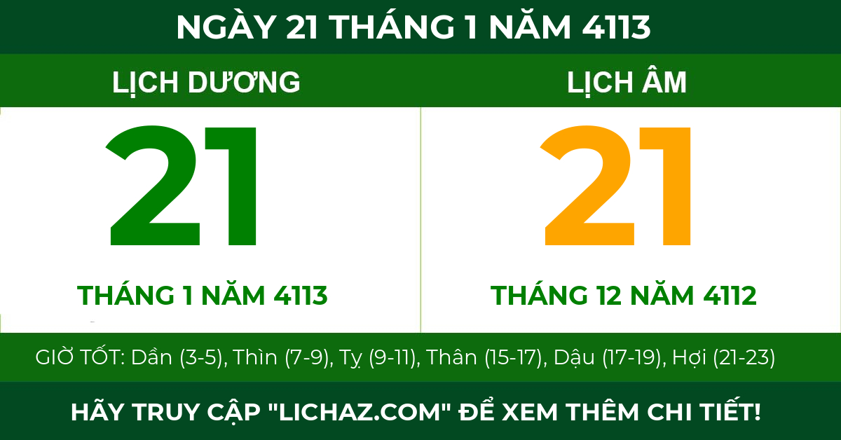 lịch âm ngày 21 tháng 1 năm 4113