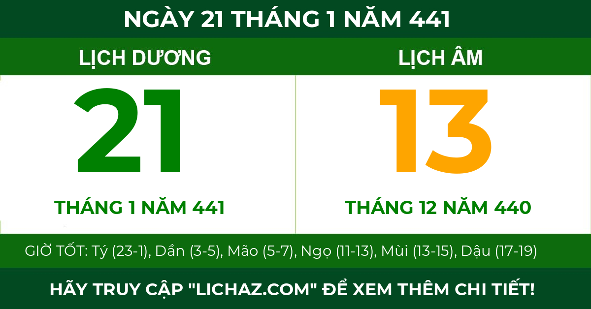 lịch âm ngày 21 tháng 1 năm 441
