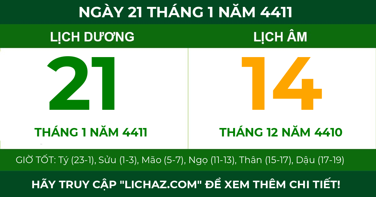 lịch âm ngày 21 tháng 1 năm 4411
