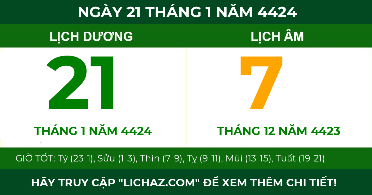 lịch âm ngày 21 tháng 1 năm 4424