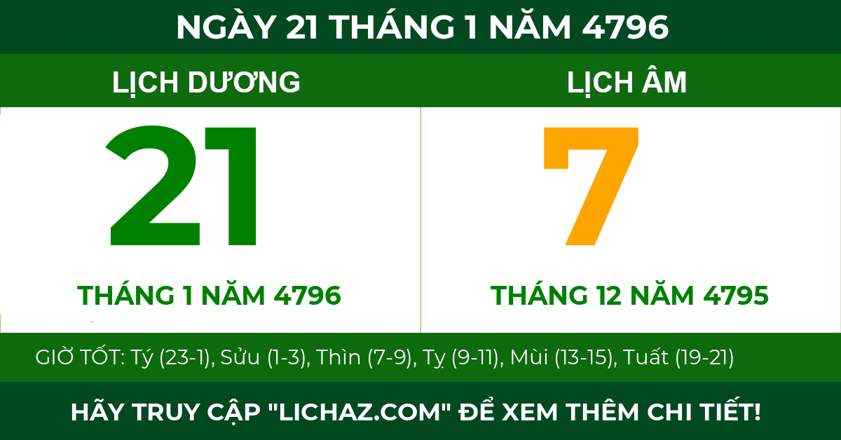lịch âm ngày 21 tháng 1 năm 4796