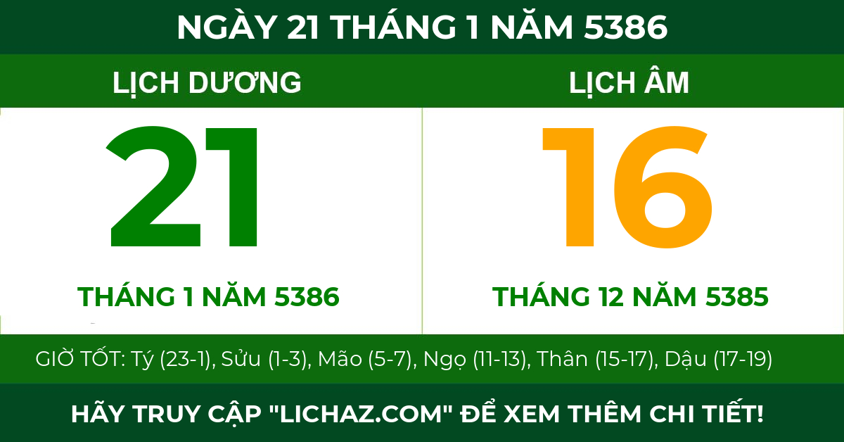 lịch âm ngày 21 tháng 1 năm 5386