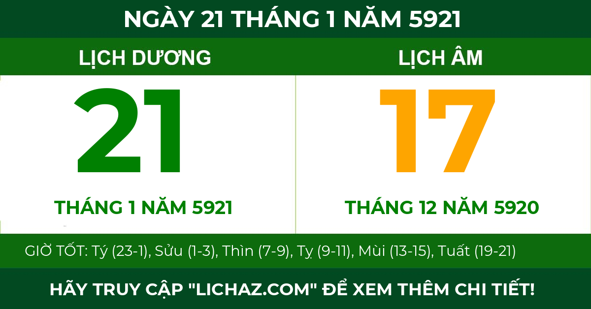 lịch âm ngày 21 tháng 1 năm 5921