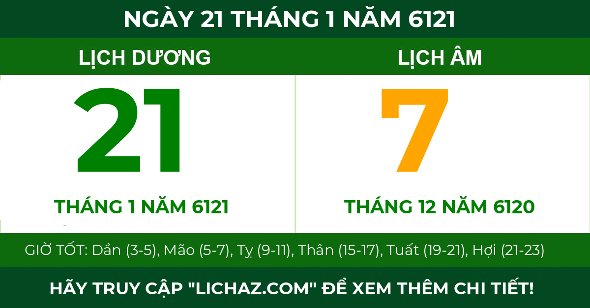 lịch âm ngày 21 tháng 1 năm 6121
