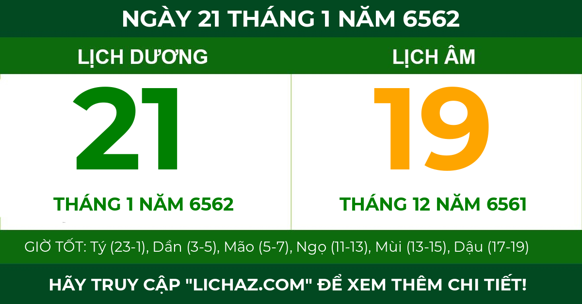 lịch âm ngày 21 tháng 1 năm 6562