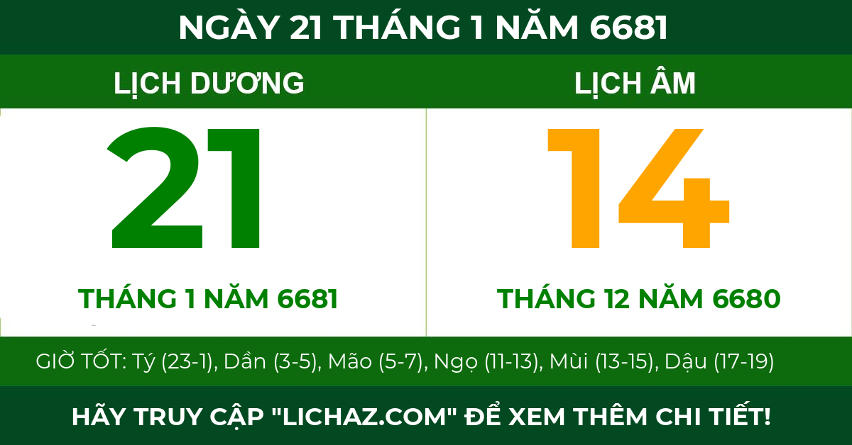 lịch âm ngày 21 tháng 1 năm 6681
