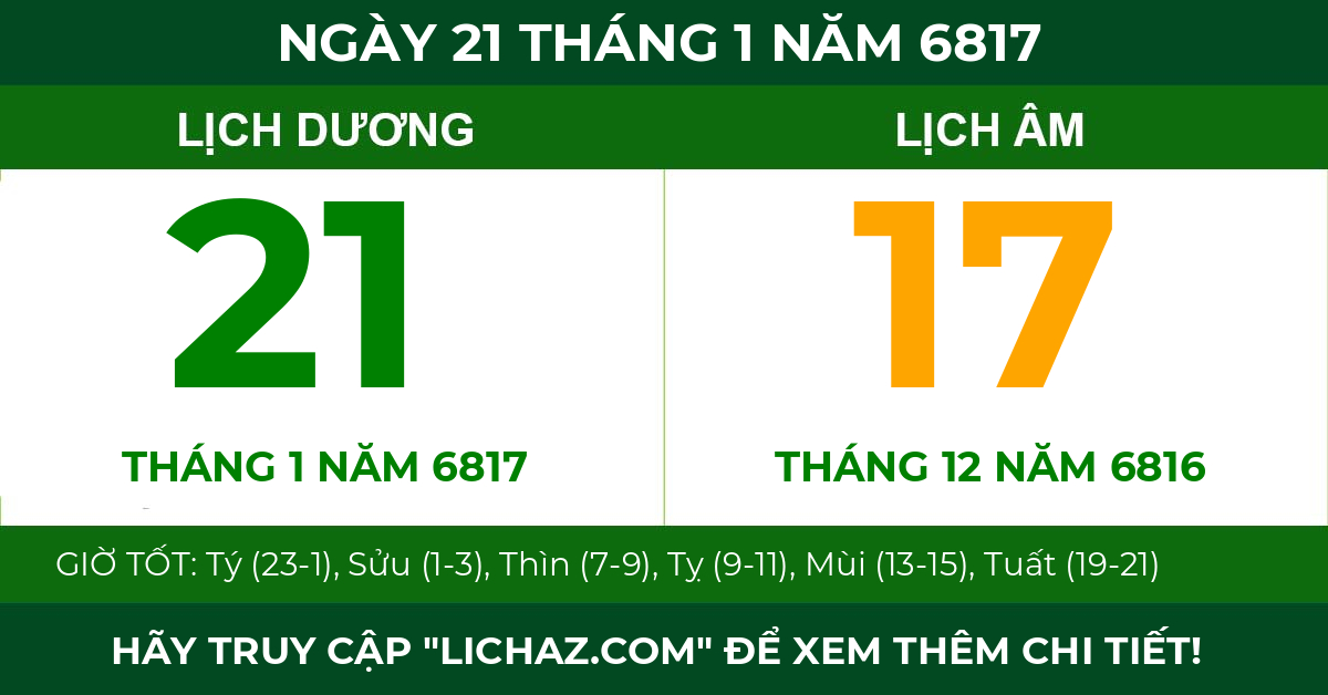 lịch âm ngày 21 tháng 1 năm 6817
