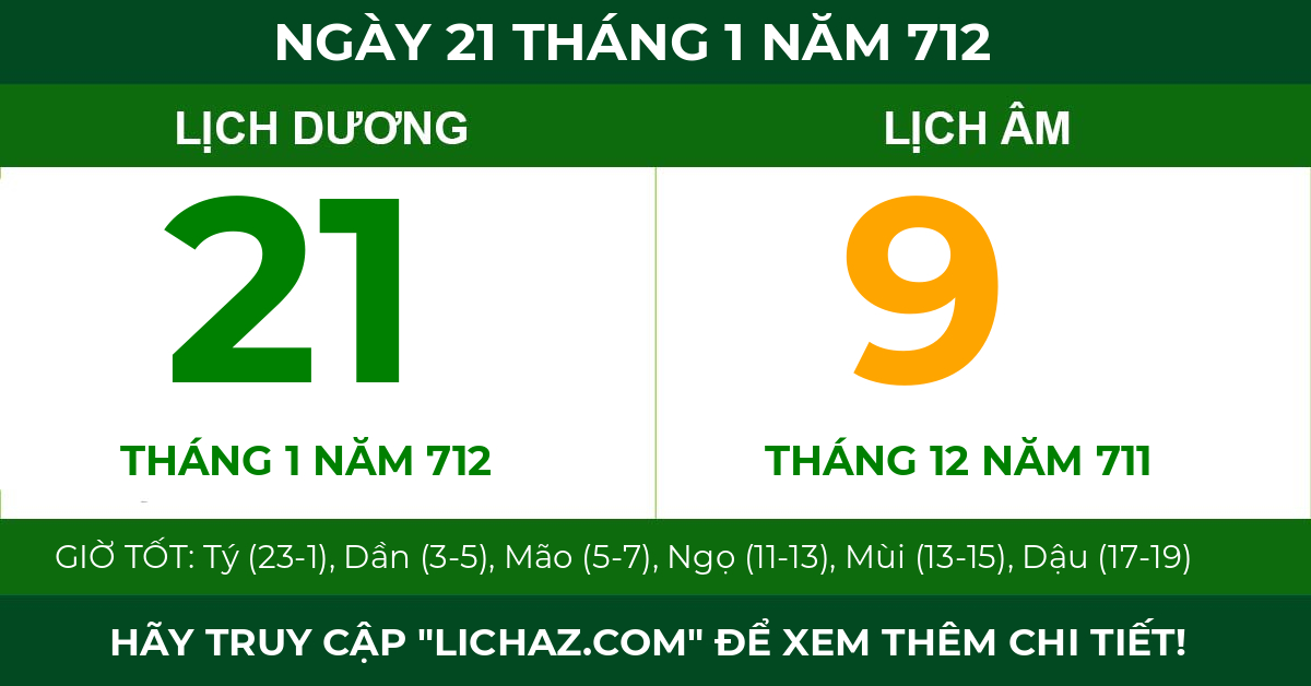 lịch âm ngày 21 tháng 1 năm 712