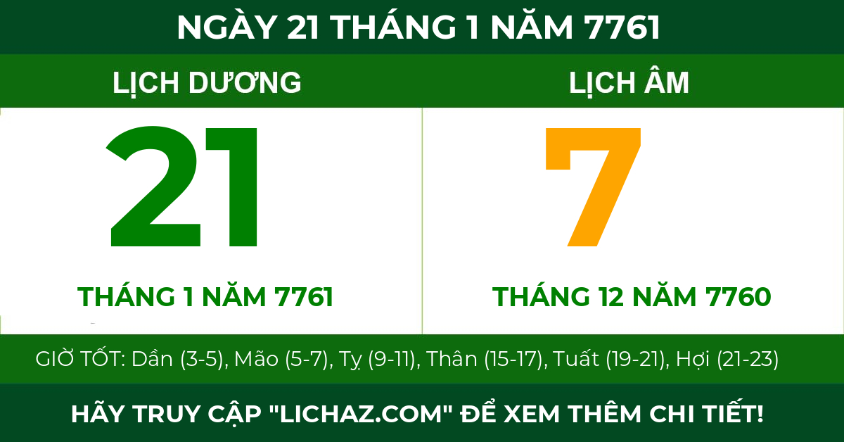 lịch âm ngày 21 tháng 1 năm 7761