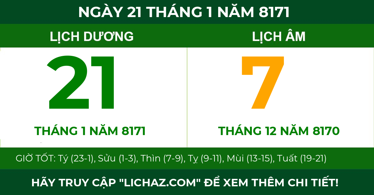 lịch âm ngày 21 tháng 1 năm 8171