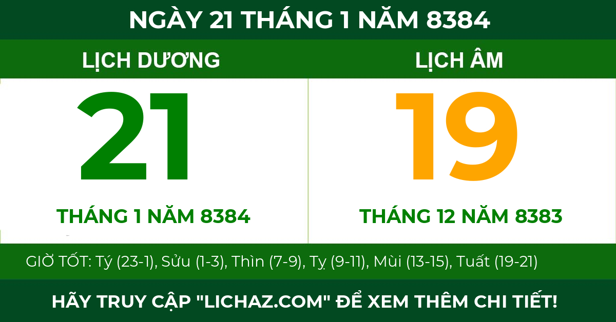 lịch âm ngày 21 tháng 1 năm 8384