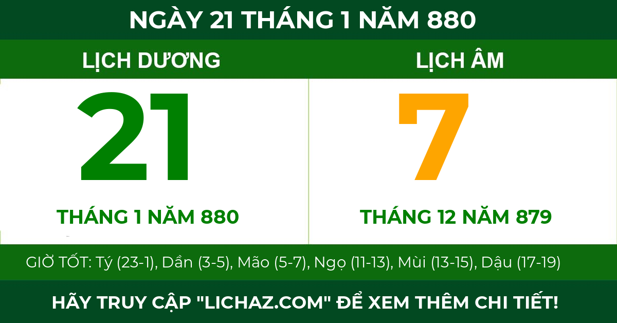 lịch âm ngày 21 tháng 1 năm 880