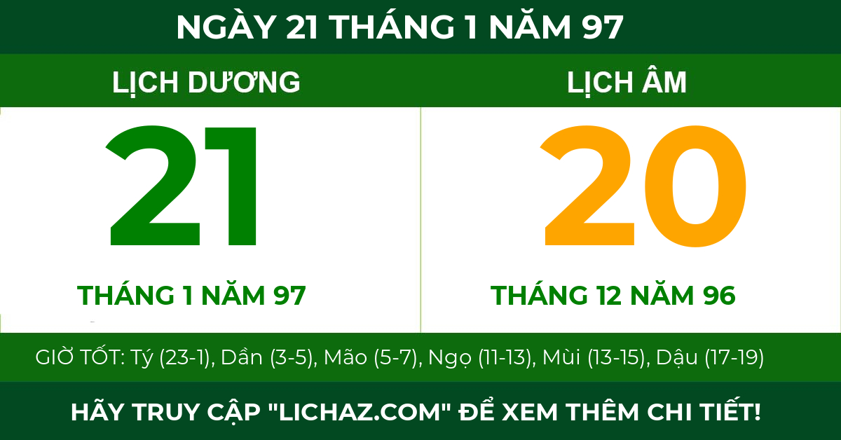 lịch âm ngày 21 tháng 1 năm 97