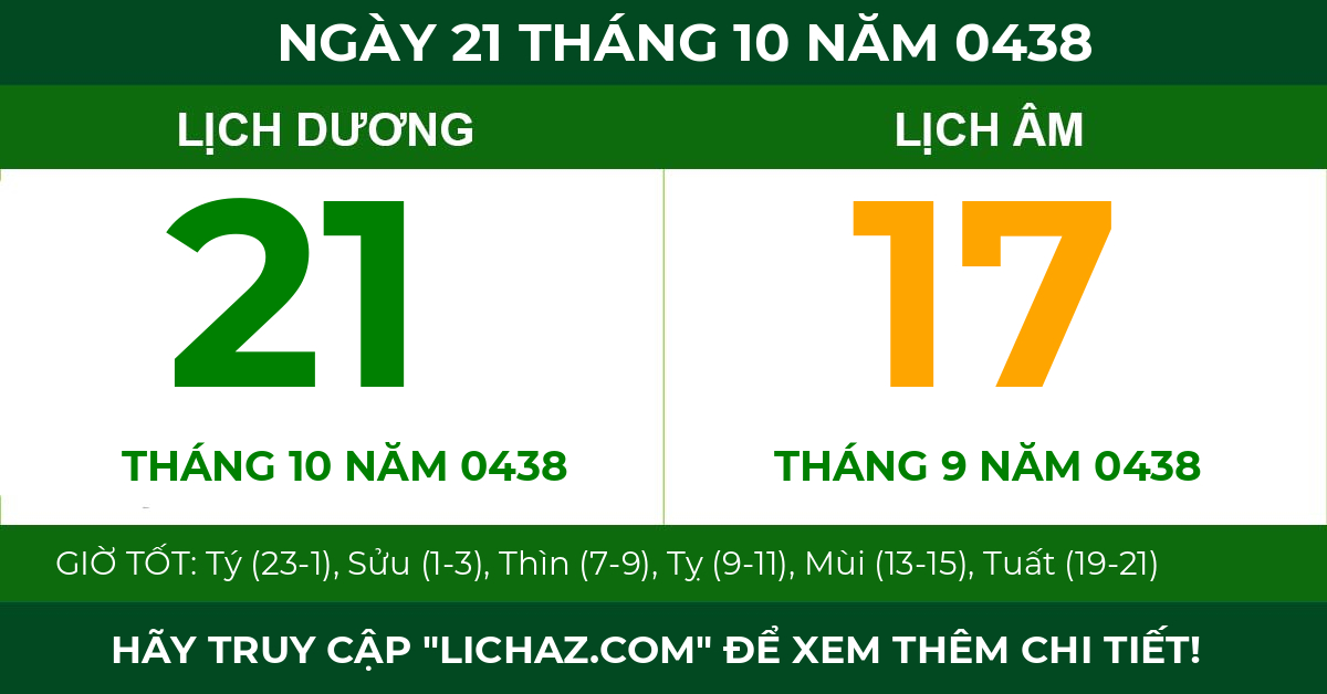lịch âm ngày 21 tháng 10 năm 0438