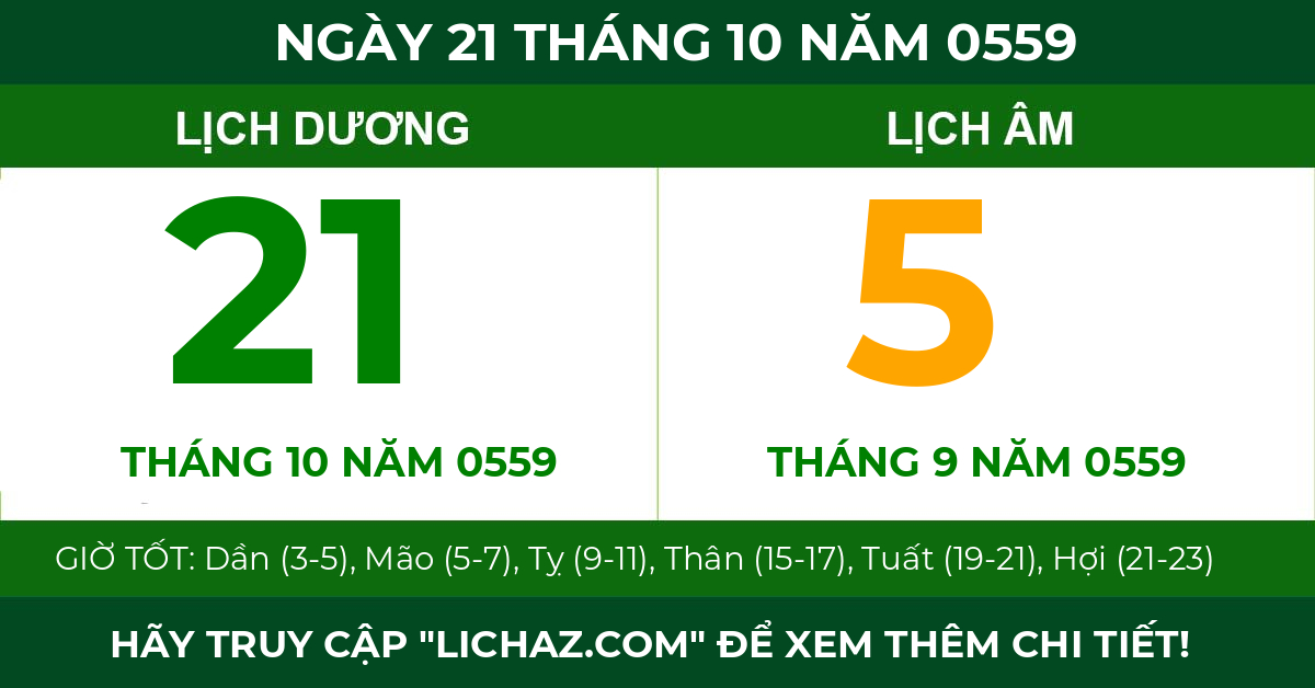 lịch âm ngày 21 tháng 10 năm 0559