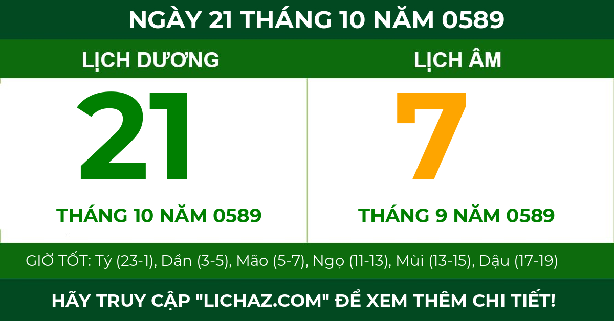 lịch âm ngày 21 tháng 10 năm 0589