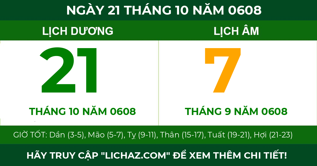 lịch âm ngày 21 tháng 10 năm 0608