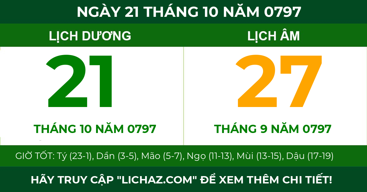 lịch âm ngày 21 tháng 10 năm 0797