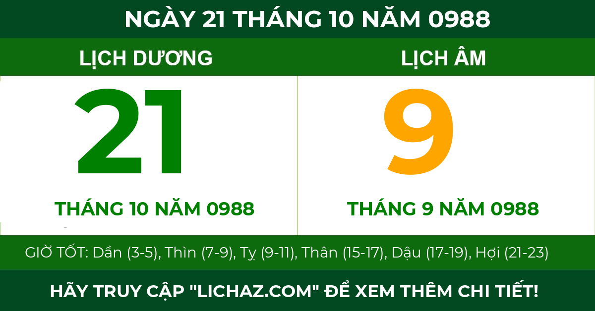 lịch âm ngày 21 tháng 10 năm 0988