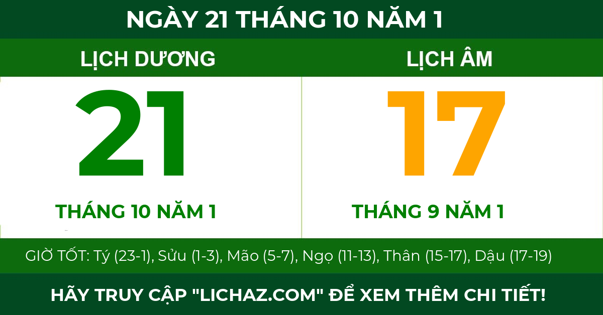 lịch âm ngày 21 tháng 10 năm 1
