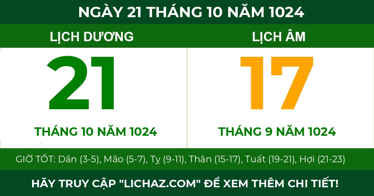 lịch âm ngày 21 tháng 10 năm 1024
