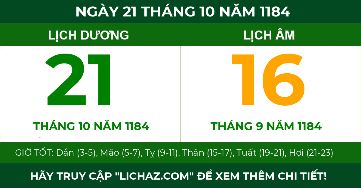 lịch âm ngày 21 tháng 10 năm 1184