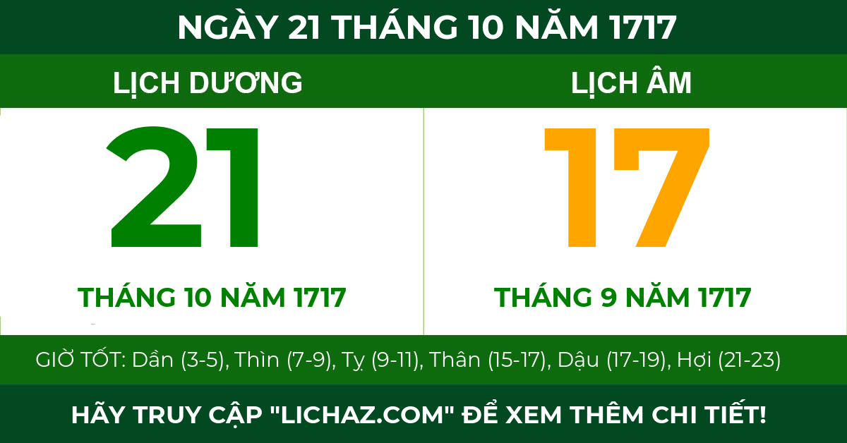 lịch âm ngày 21 tháng 10 năm 1717