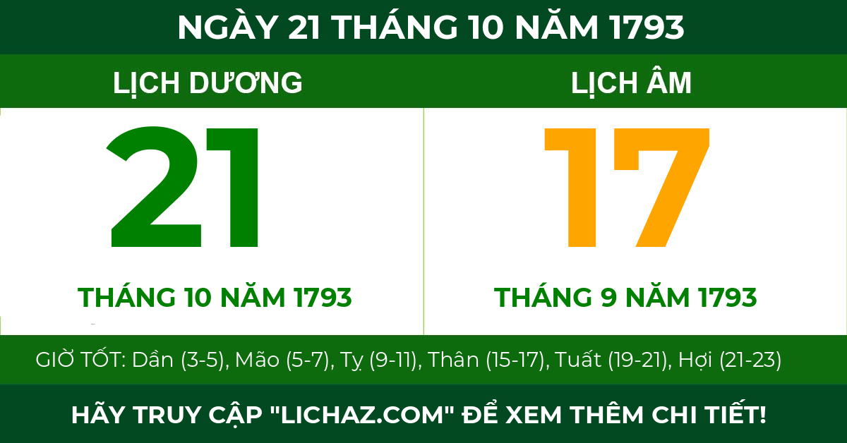 lịch âm ngày 21 tháng 10 năm 1793