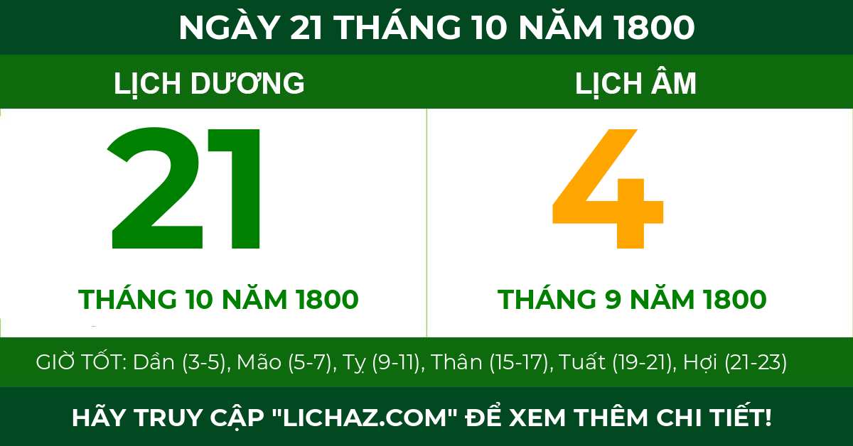 lịch âm ngày 21 tháng 10 năm 1800