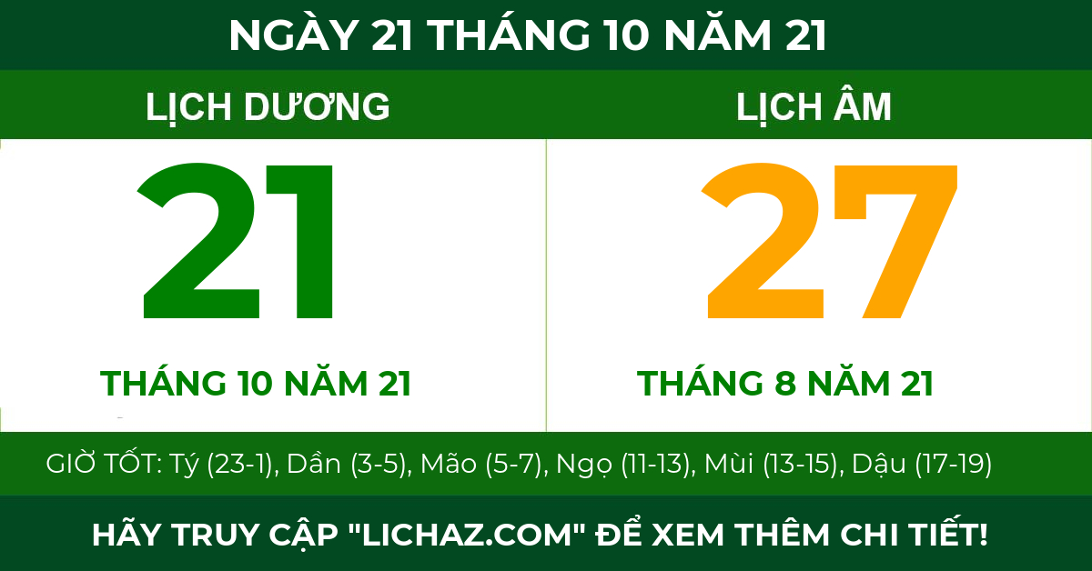 lịch âm ngày 21 tháng 10 năm 21