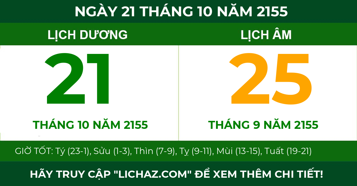 lịch âm ngày 21 tháng 10 năm 2155