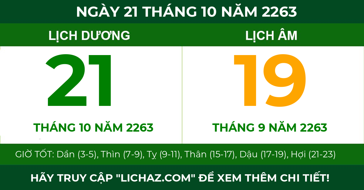 lịch âm ngày 21 tháng 10 năm 2263
