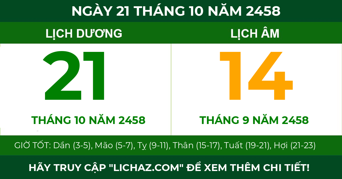 lịch âm ngày 21 tháng 10 năm 2458