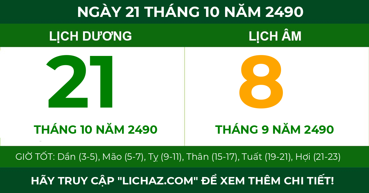 lịch âm ngày 21 tháng 10 năm 2490